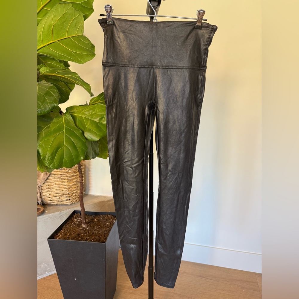 SPANX Black Faux Leather High-Waist Leggings Size Large
